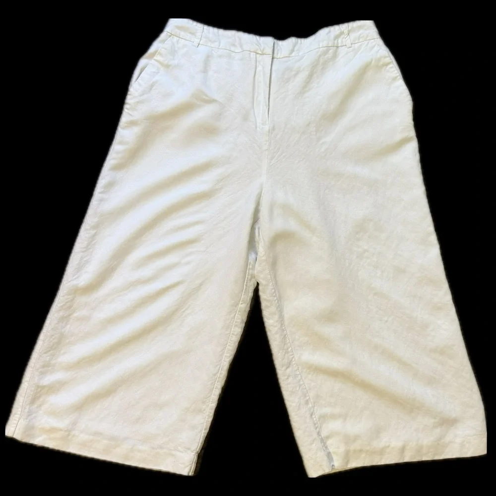 Womens Linen Wide Leg Pants XL White Minimalist Cropped‎ Breathable Coastal - Picture 2 of 13